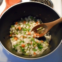 Saute the onions, carrots, celery, and pepper, cook until tender, about 4 minutes...